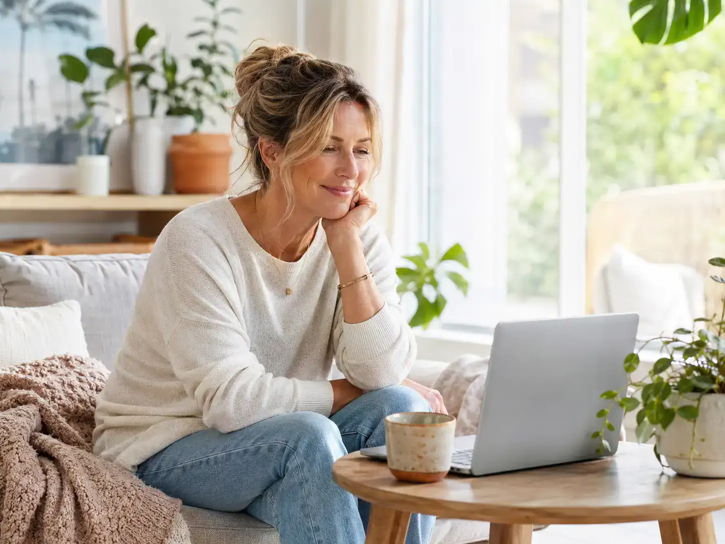 A person attending a private outpatient mental health session from home